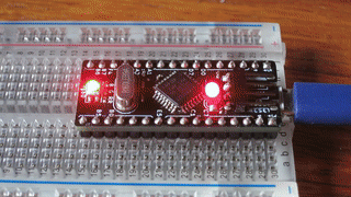An animation showing the breakout board's blinking LED